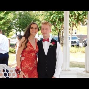 Red sequin lace free people dress